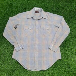 Vintage 90s Disco Hippie Western Shirt Large 16.5 22x31 Blue